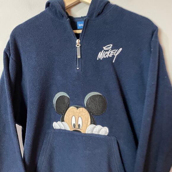 Disney VTG Mickey Mouse Fleece Zip Navy Hood Pullover Y2K Sweatshirt SZ Med EUC - Picture 3 of 7